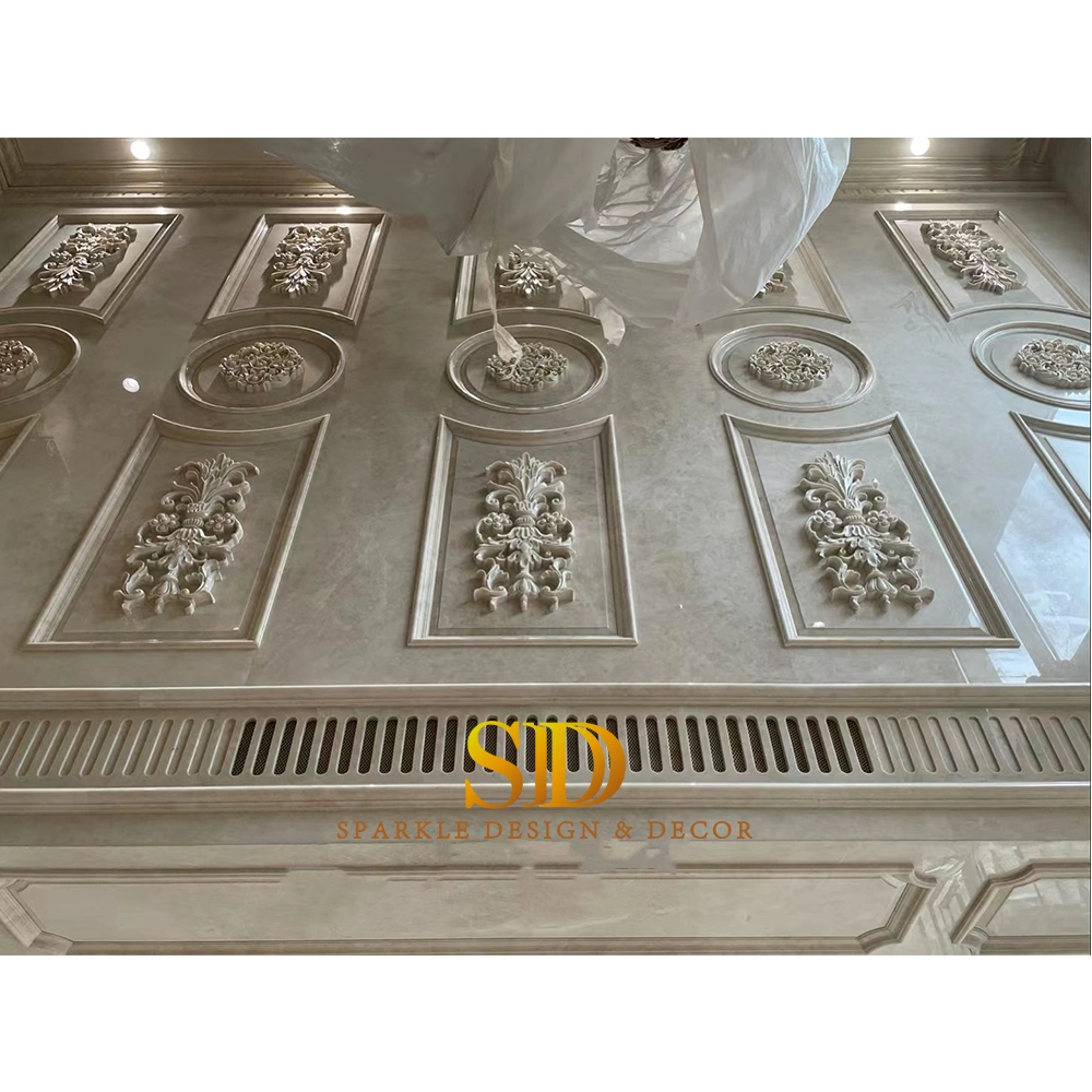 Custom French Marble Carving Design Beige Marble Flower Relief Panel for Villa and Palace Decoration