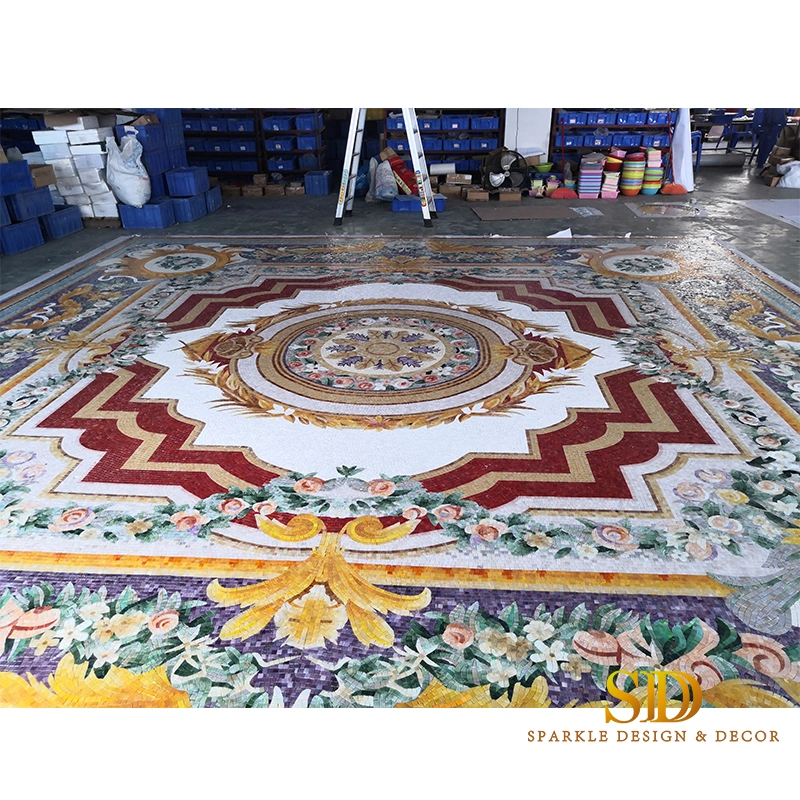 Square Large Size European Medieval Style Hand-Made Mosaic Medallion Glass Mosaic Patterns for Wall Decoration