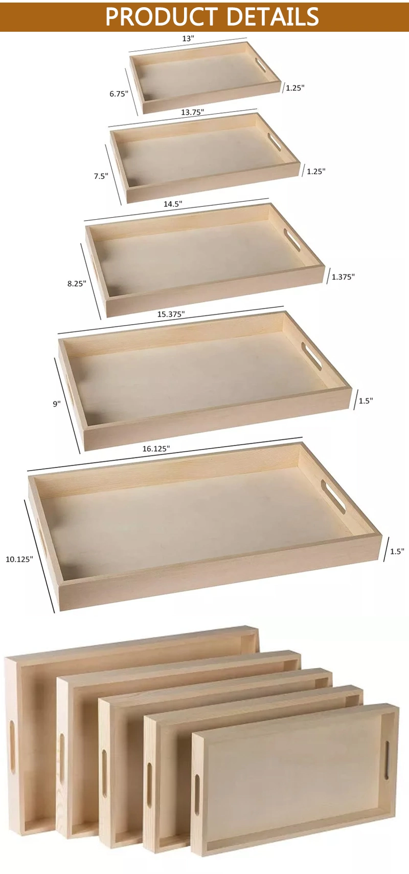 Decorative Wood Serving Trays with Handles