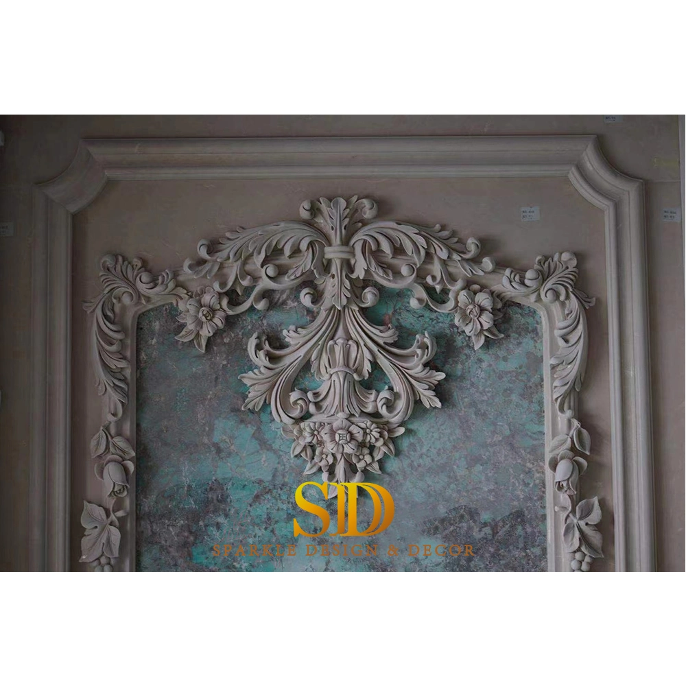 European French Beautiful Marble Carving Design Beige Marble Flower Relief Wall Art for Villa Palace Wall Decor