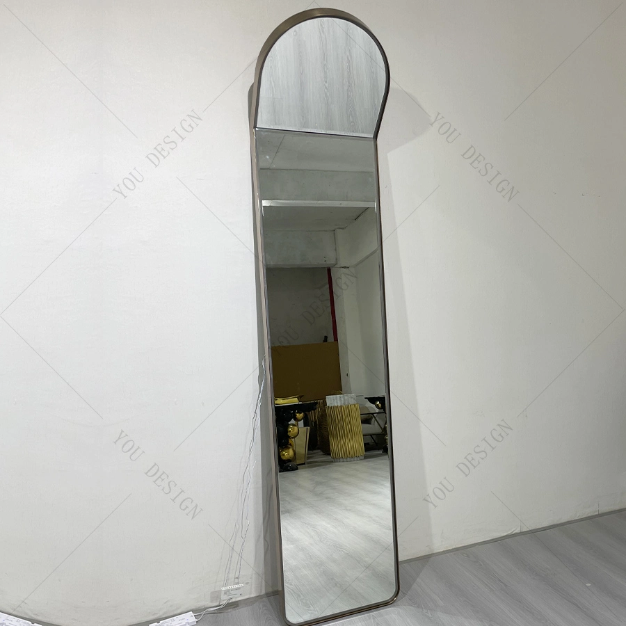 Modern Stainless Steel Frame Rectangular Mirror Bathroom LED Lights Glass Floor Mirror