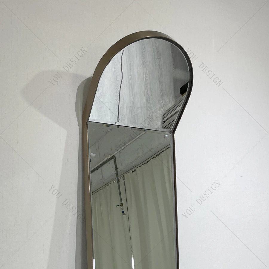 Modern Stainless Steel Frame Rectangular Mirror Bathroom LED Lights Glass Floor Mirror